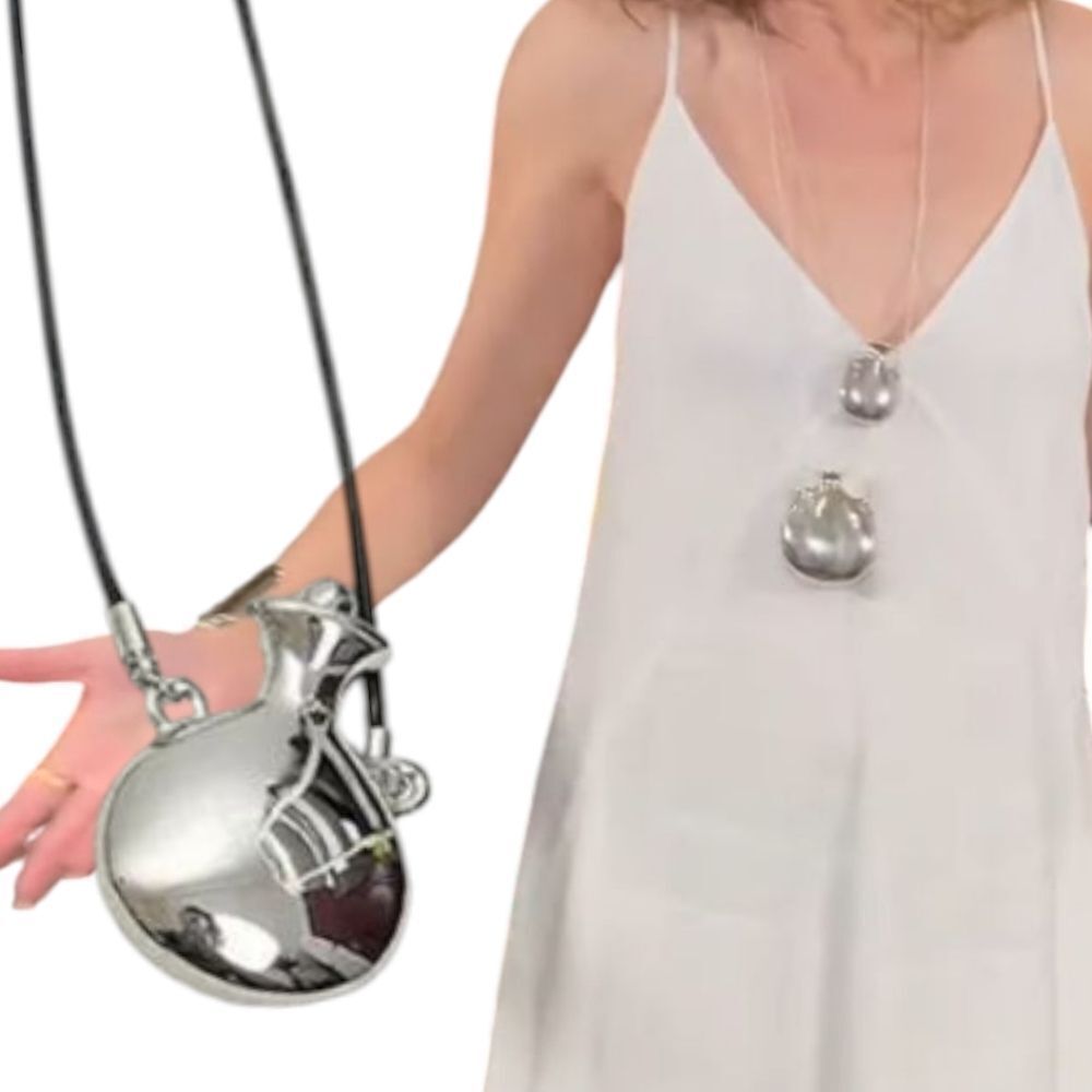 NWT Silvertone Metal  Bottle Vase Rope Pendant Necklace